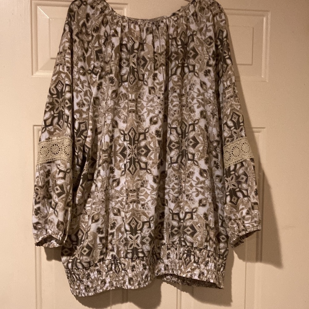 NWOT JM Collection blousy top XL lace detailing on sleeve elastic waist - Picture 9 of 11
